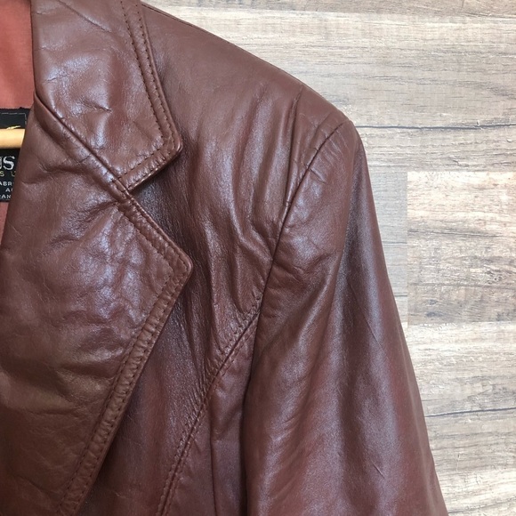 Vintage Boho Brown Leather Jacket Blazer Small - Picture 3 of 12